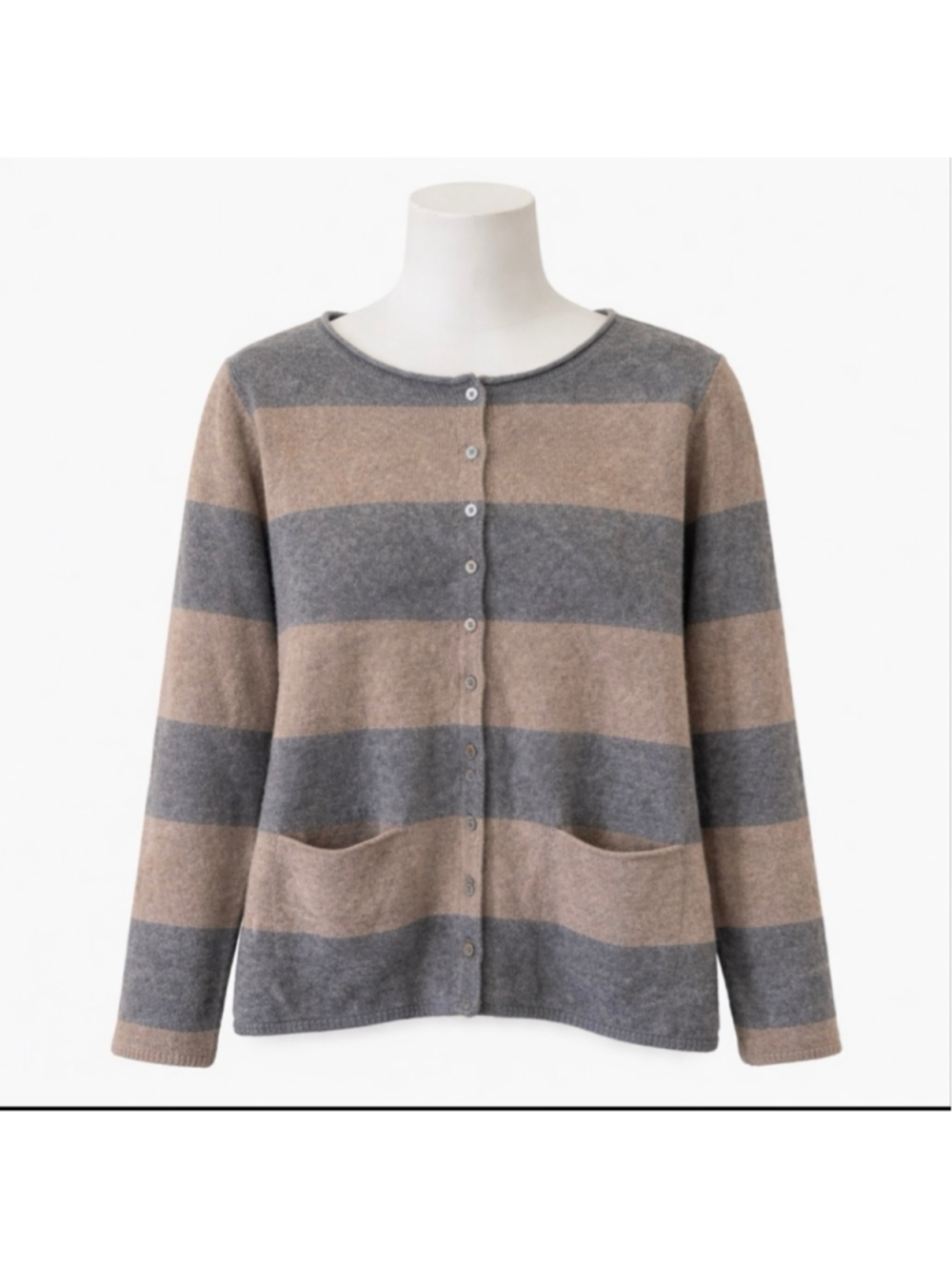 Mansted 100% Yak Wool Cardigan Women L Luxury Soft Knit Striped Button Front Coz